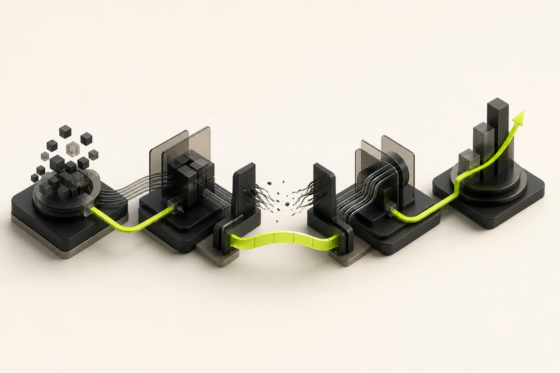 Four growth stages reconnected by a green path